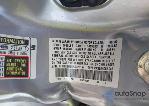 2010 Honda Insight Lx из США, поврежденный, VIN JHMZE2H55AS022164